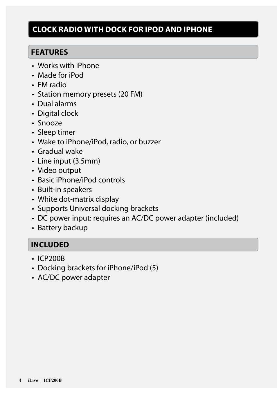 iLive ICP200B User Manual | Page 4 / 12