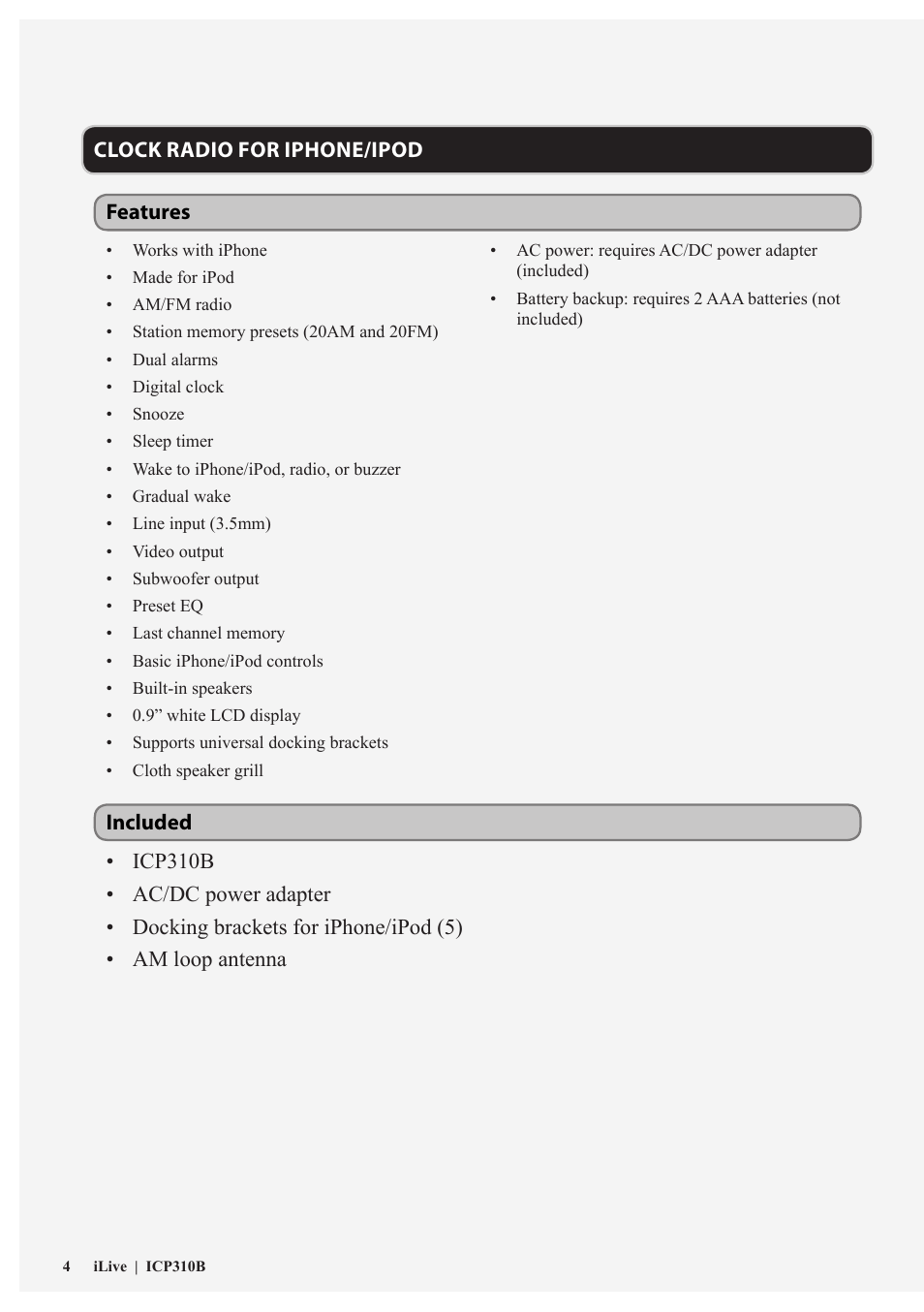 iLive ICP310B User Manual | Page 4 / 12