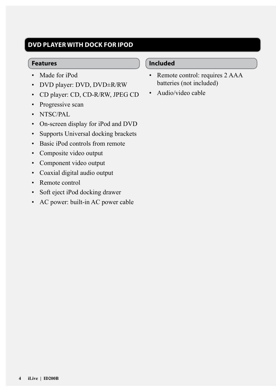 iLive ID200B User Manual | Page 4 / 16