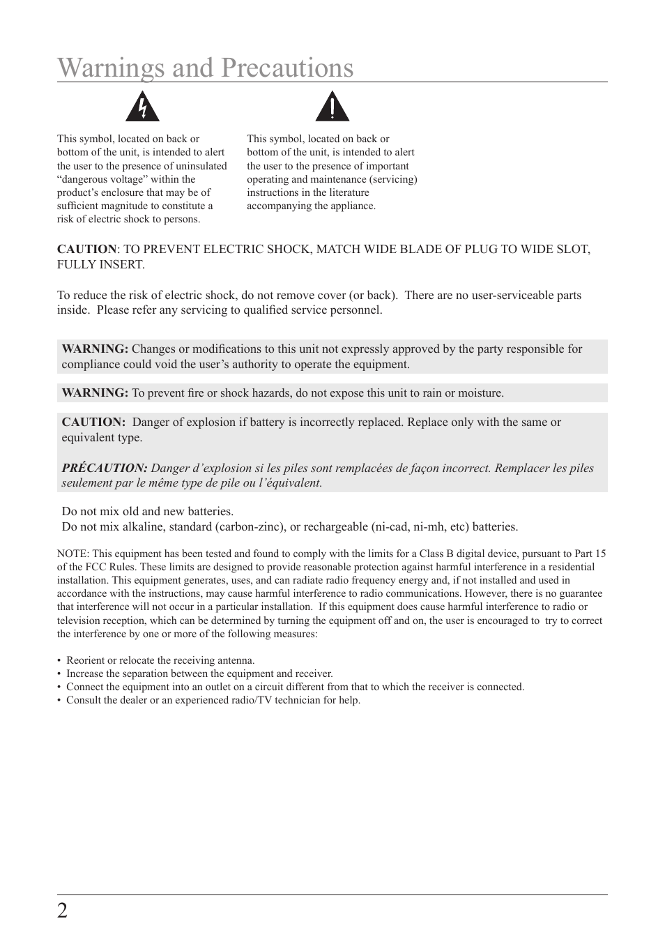 Warnings and precautions | iLive IB109P User Manual | Page 2 / 8