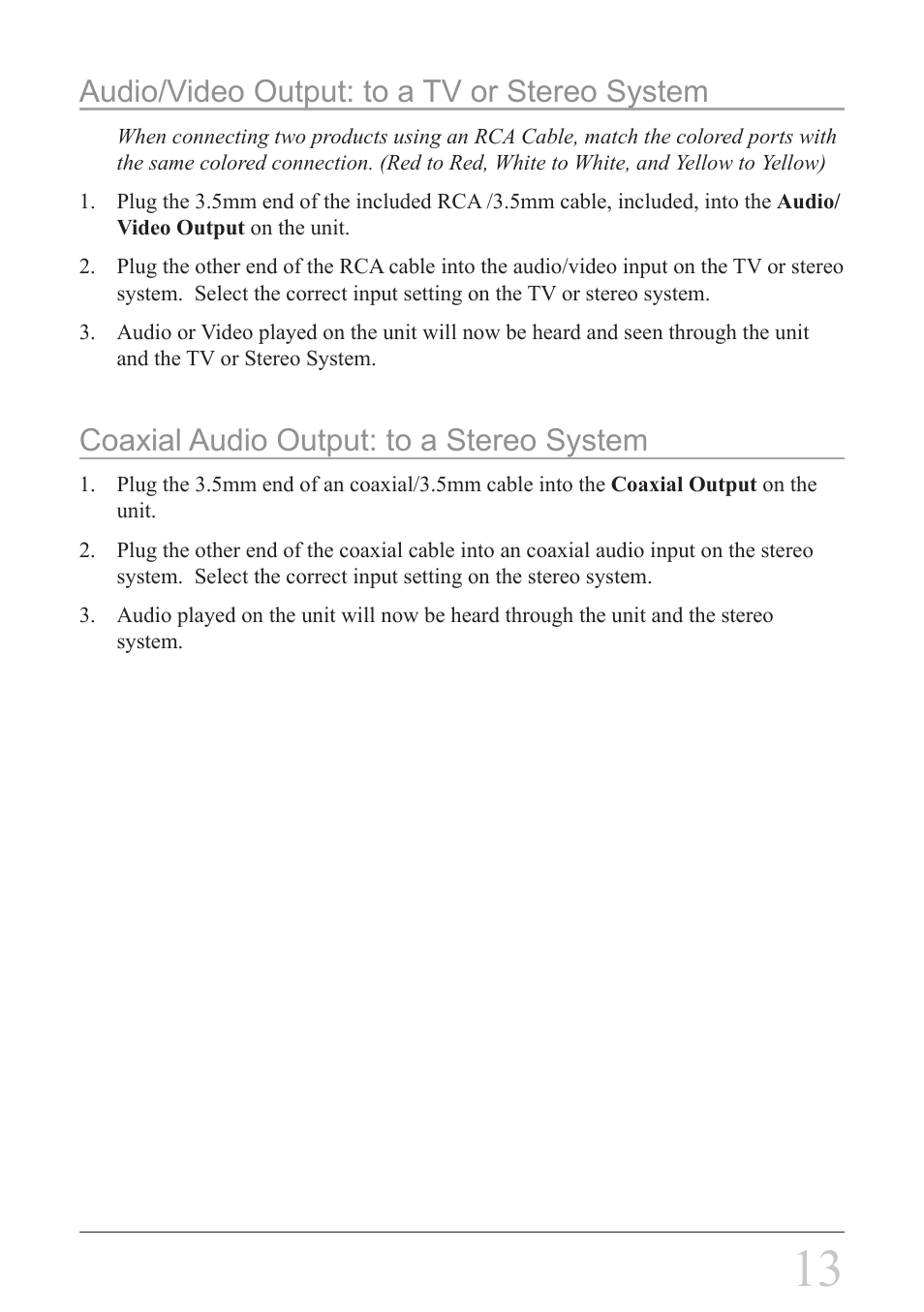 Coaxial audio output: to a stereo system, Audio/video output: to a tv or stereo system | iLive IP908B User Manual | Page 13 / 24