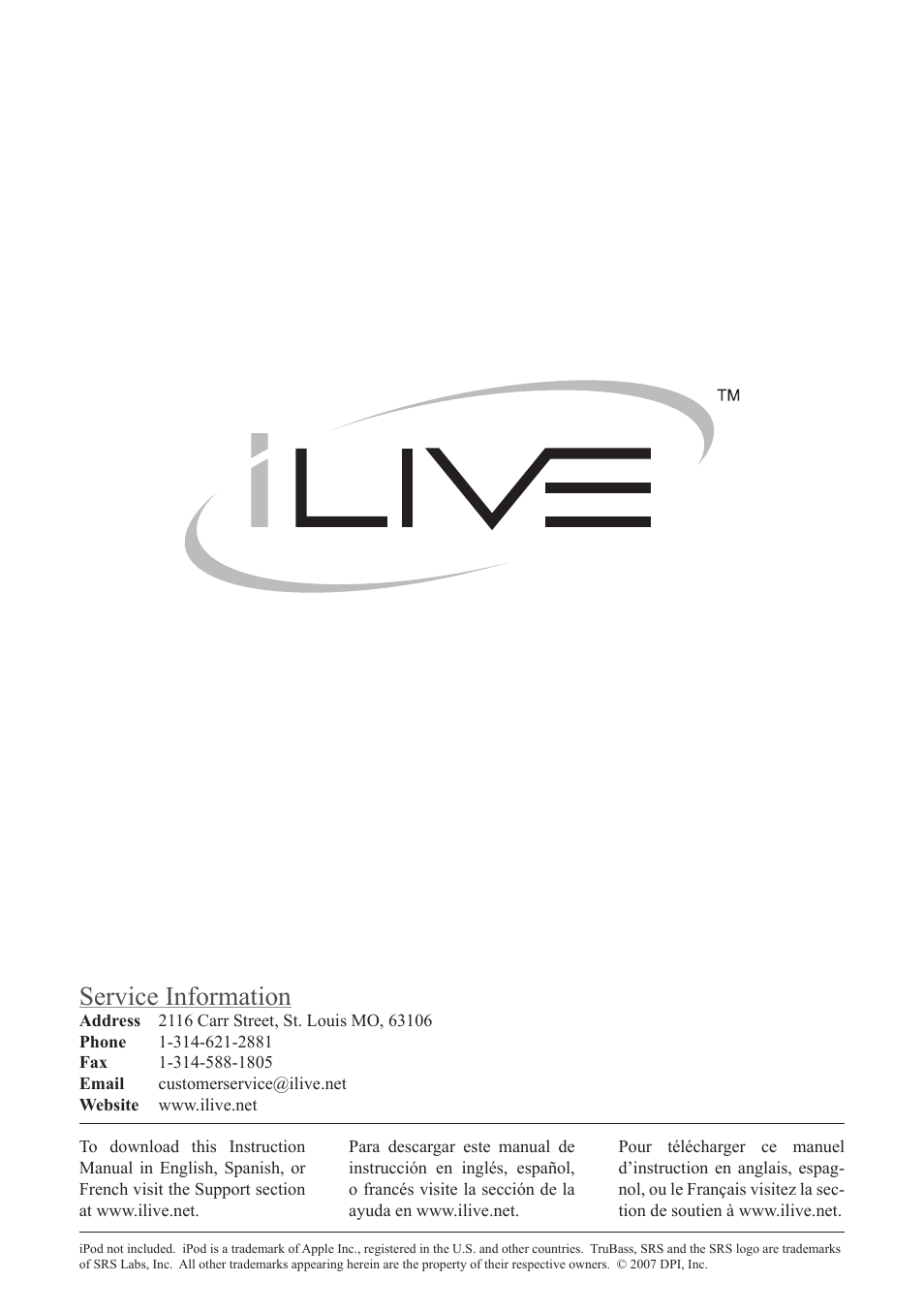 Service information | iLive IP908B User Manual | Page 24 / 24