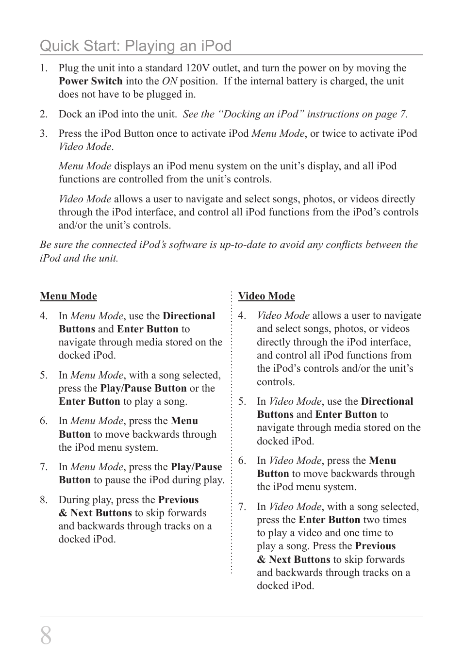 Quick start: playing an ipod | iLive IP908B User Manual | Page 8 / 24