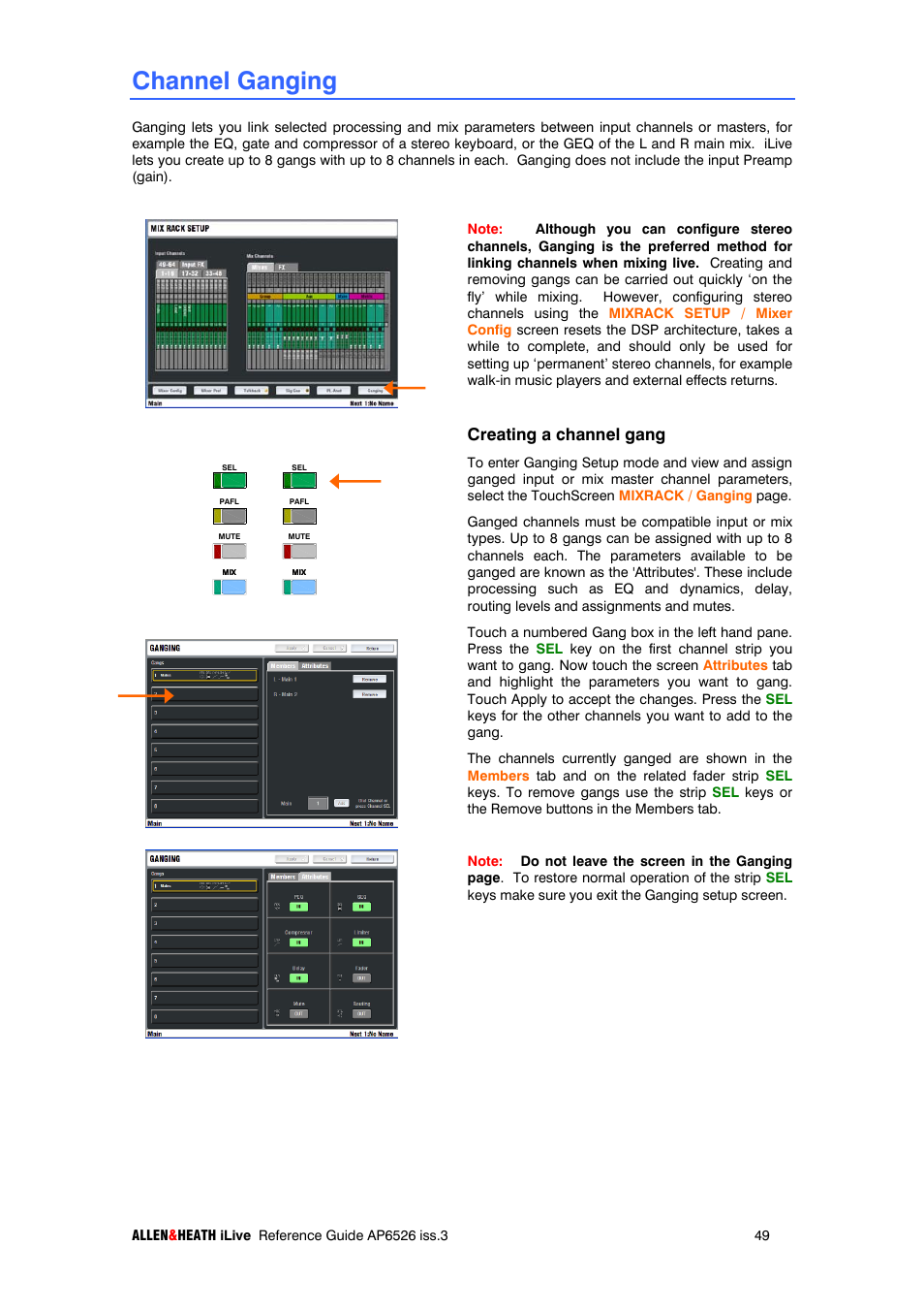 Channel ganging, Creating a channel gang | iLive T SERIES AP6526 User Manual | Page 49 / 111