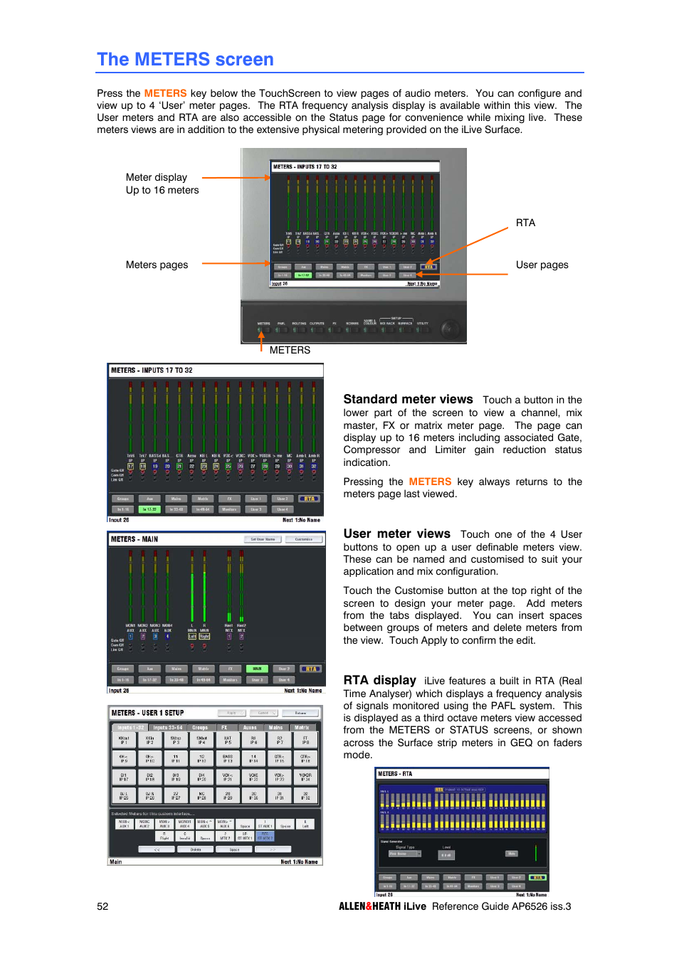 The meters screen | iLive T SERIES AP6526 User Manual | Page 52 / 111