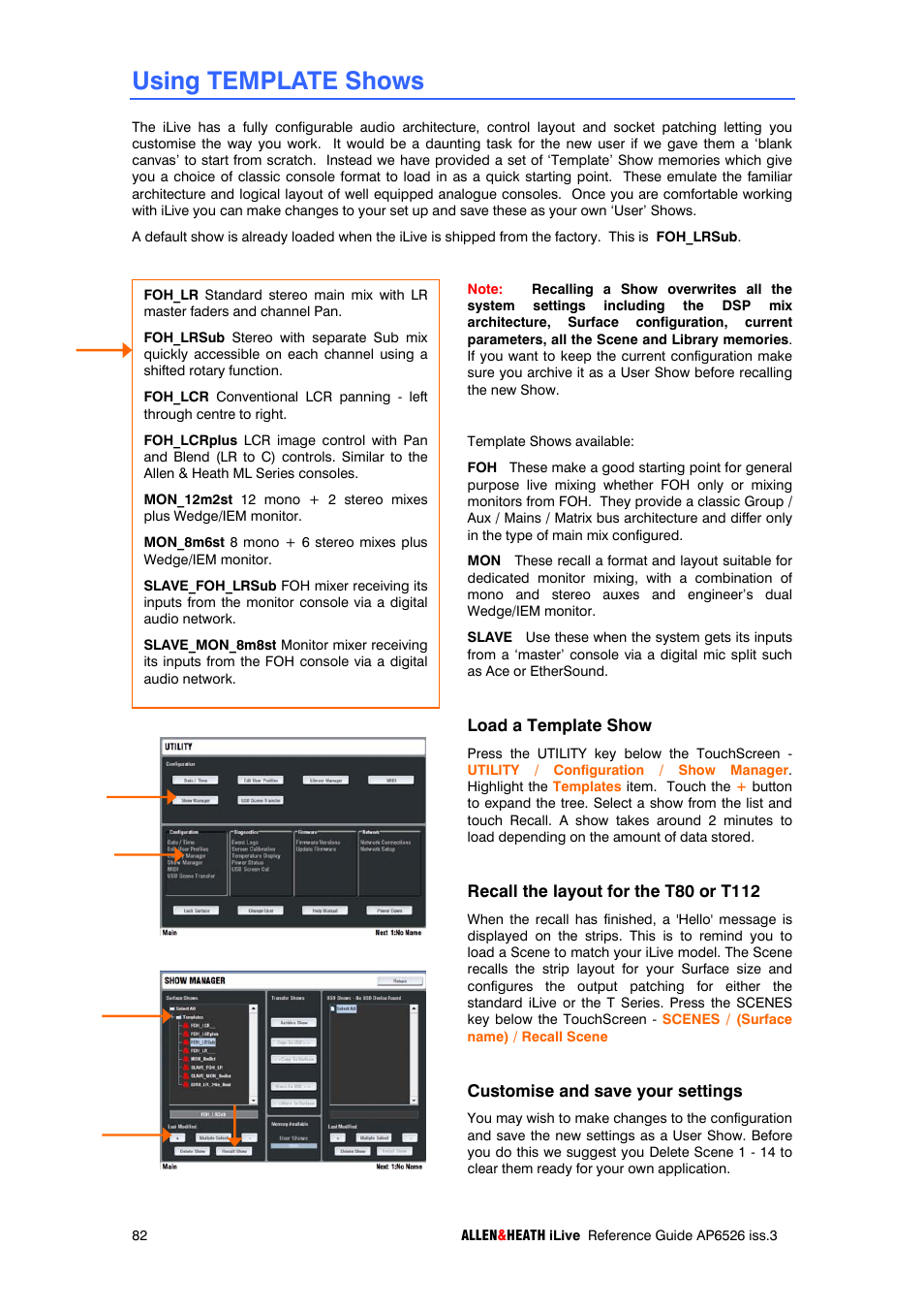 Using template shows | iLive T SERIES AP6526 User Manual | Page 82 / 111