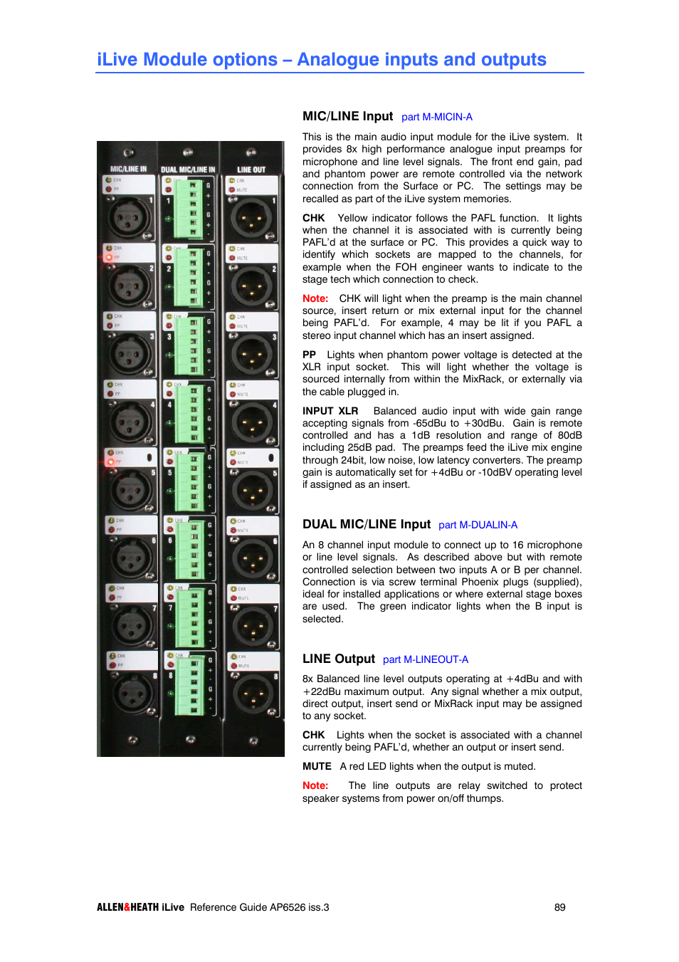 Ilive module options – analogue inputs and outputs | iLive T SERIES AP6526 User Manual | Page 89 / 111