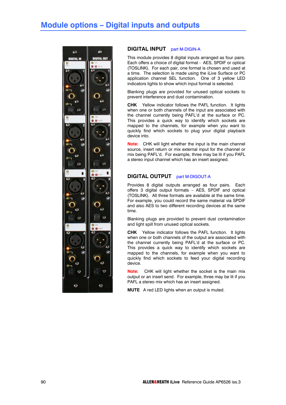 Module options – digital inputs and outputs | iLive T SERIES AP6526 User Manual | Page 90 / 111