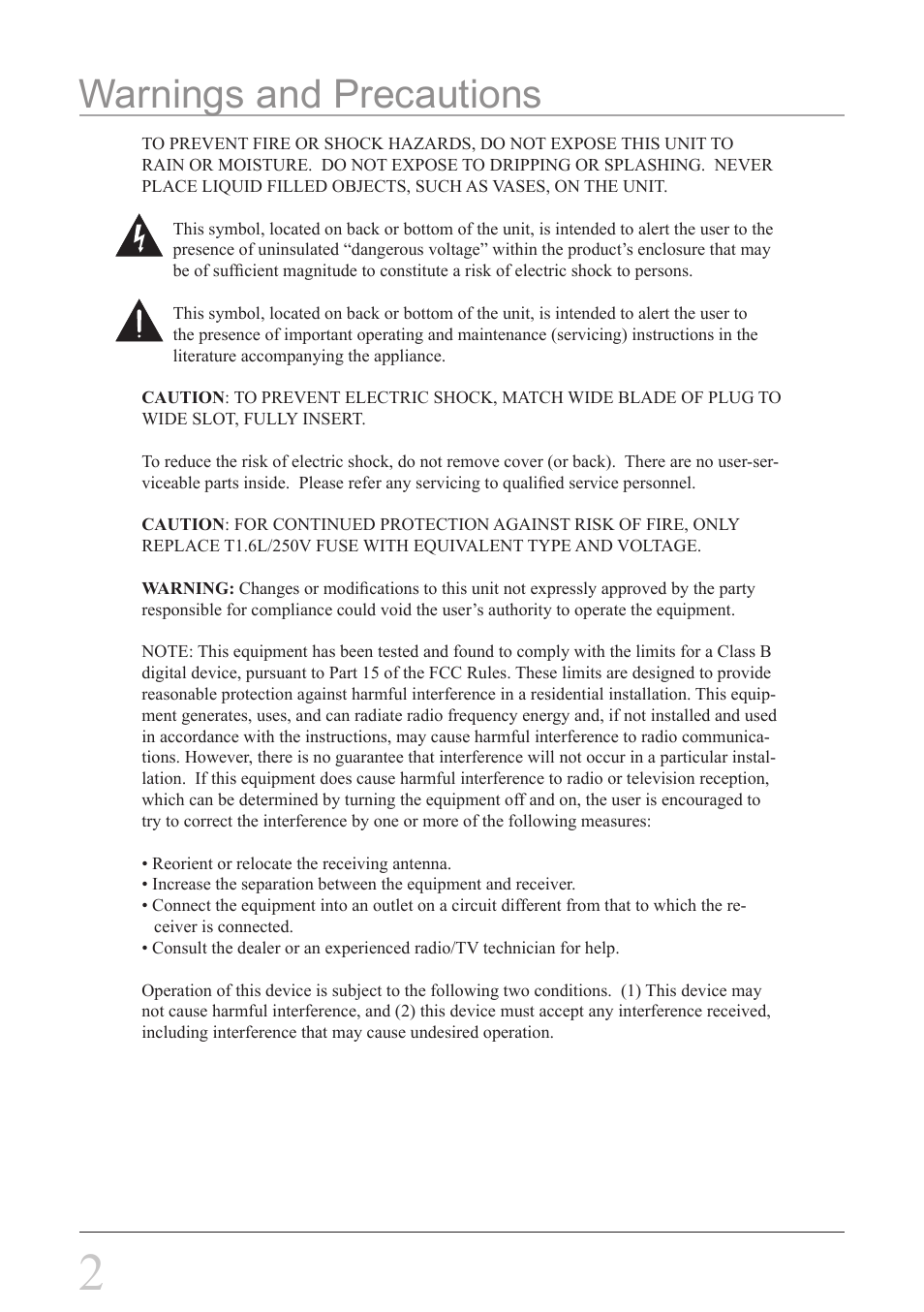Warnings and precautions | iLive IHS1 IHT3807DT User Manual | Page 2 / 12