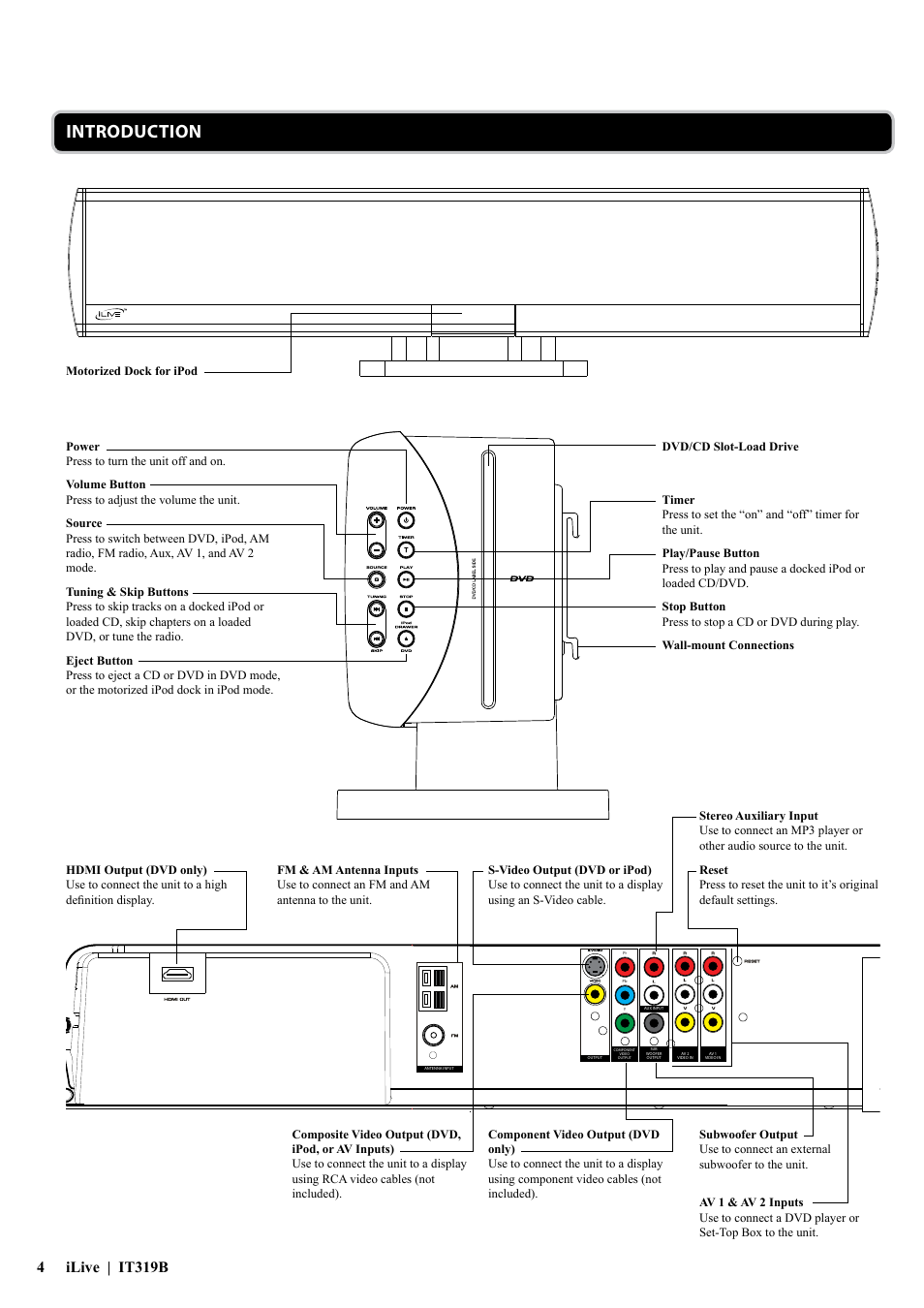 Introduction, Ilive | it319b 4 | iLive IT319 User Manual | Page 4 / 16