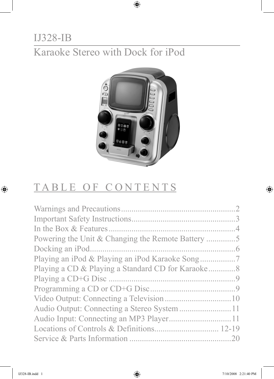 iLive IJ328-IB User Manual | 20 pages