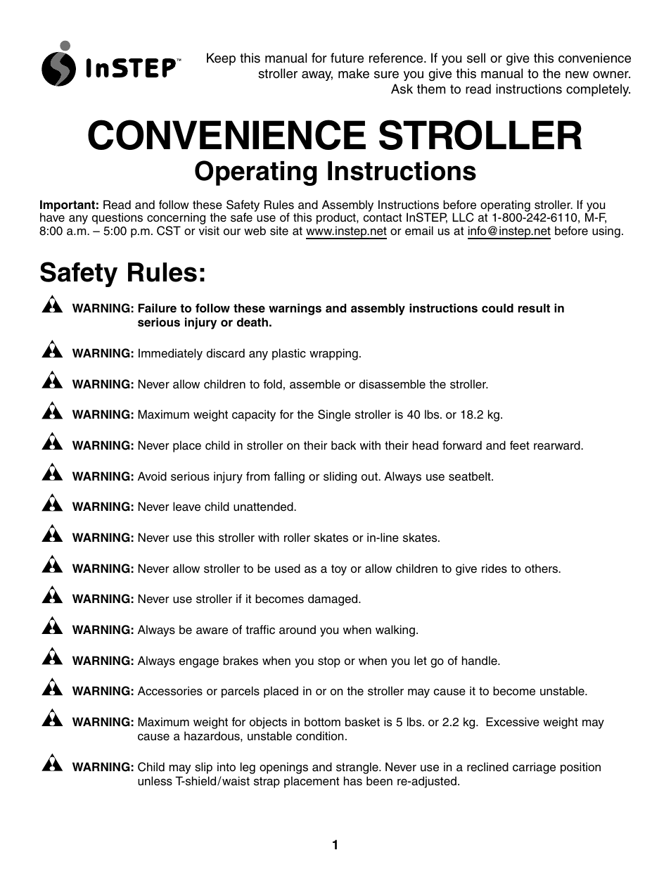 InStep RS100 User Manual | 6 pages