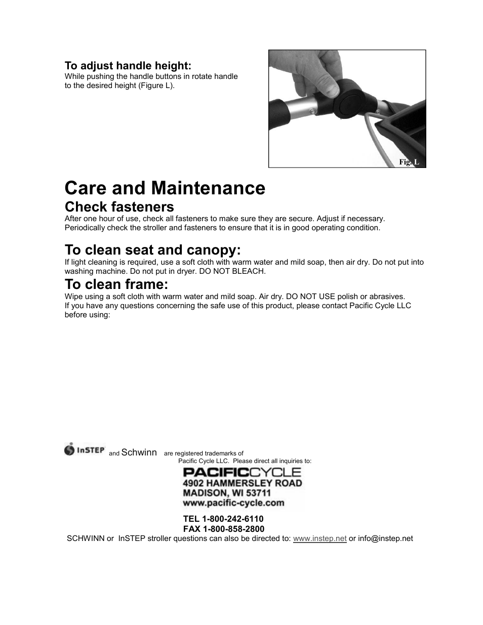 Care and maintenance, Check fasteners | InStep M3 User Manual | Page 6 / 6