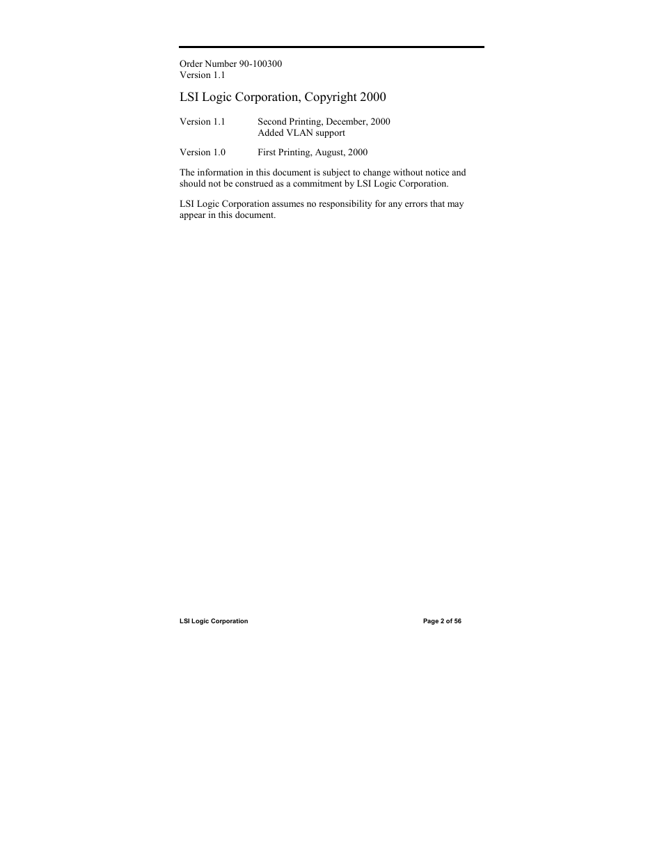 Lsi logic corporation, copyright 2000 | IntraServer Technology ITIpci 5100G/GF User Manual | Page 2 / 56
