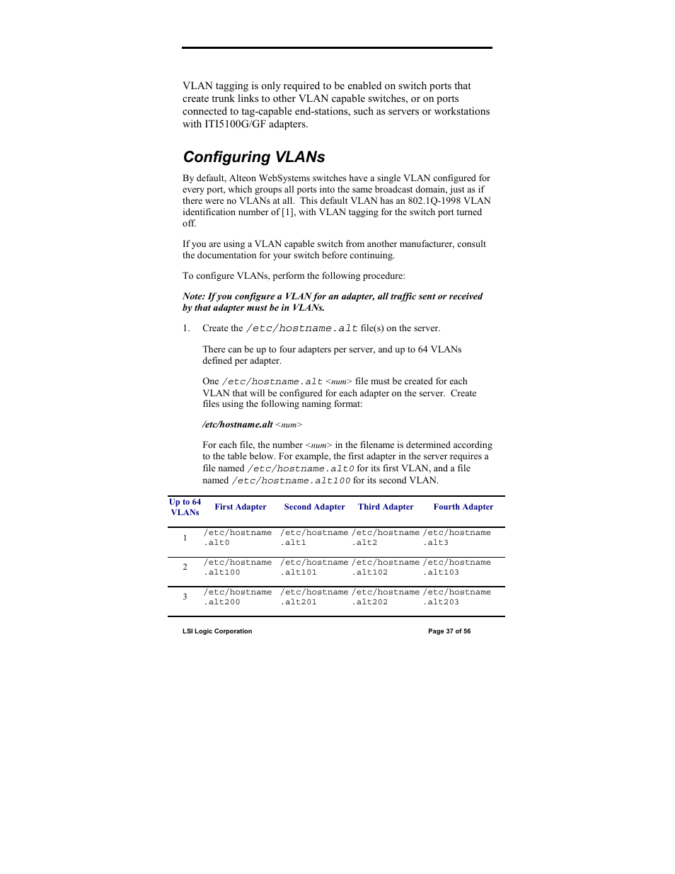 Configuring vlans | IntraServer Technology ITIpci 5100G/GF User Manual | Page 37 / 56