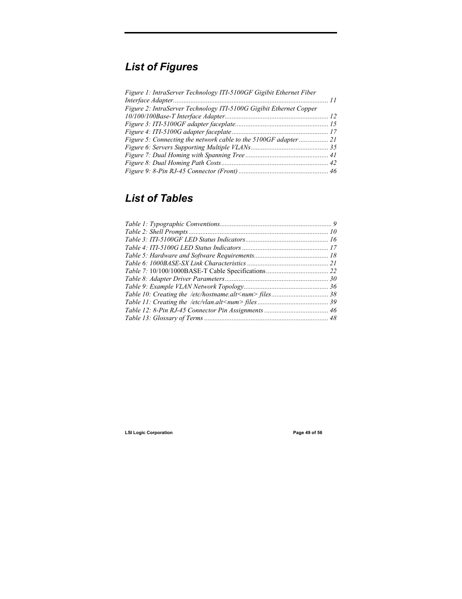 List of figures, List of tables | IntraServer Technology ITIpci 5100G/GF User Manual | Page 49 / 56