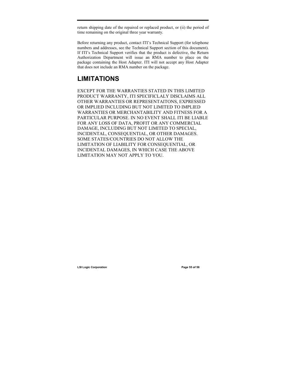 Limitations | IntraServer Technology ITIpci 5100G/GF User Manual | Page 55 / 56