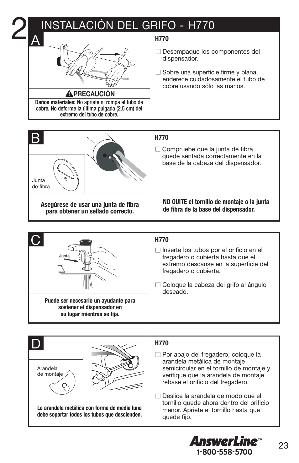 Instalación del grifo - h770 | InSinkErator H770 User Manual | Page 23 / 43