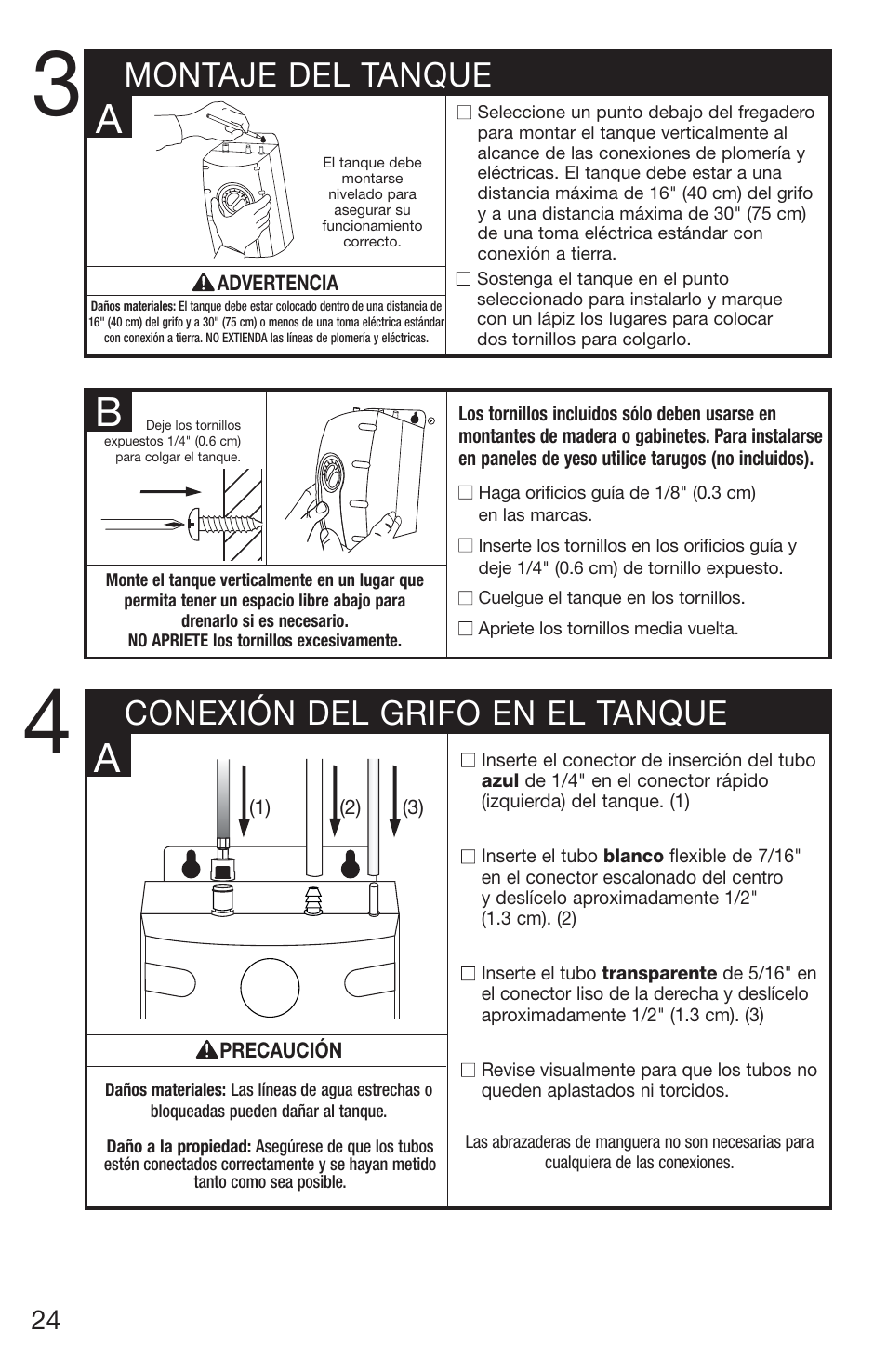 Montaje del tanque conexión del grifo en el tanque | InSinkErator H770 User Manual | Page 24 / 43