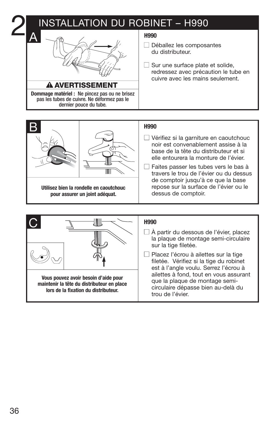 Installation du robinet – h990 | InSinkErator H770 User Manual | Page 36 / 43