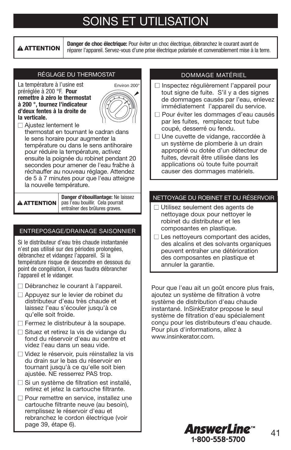 Soins et utilisation | InSinkErator H770 User Manual | Page 41 / 43