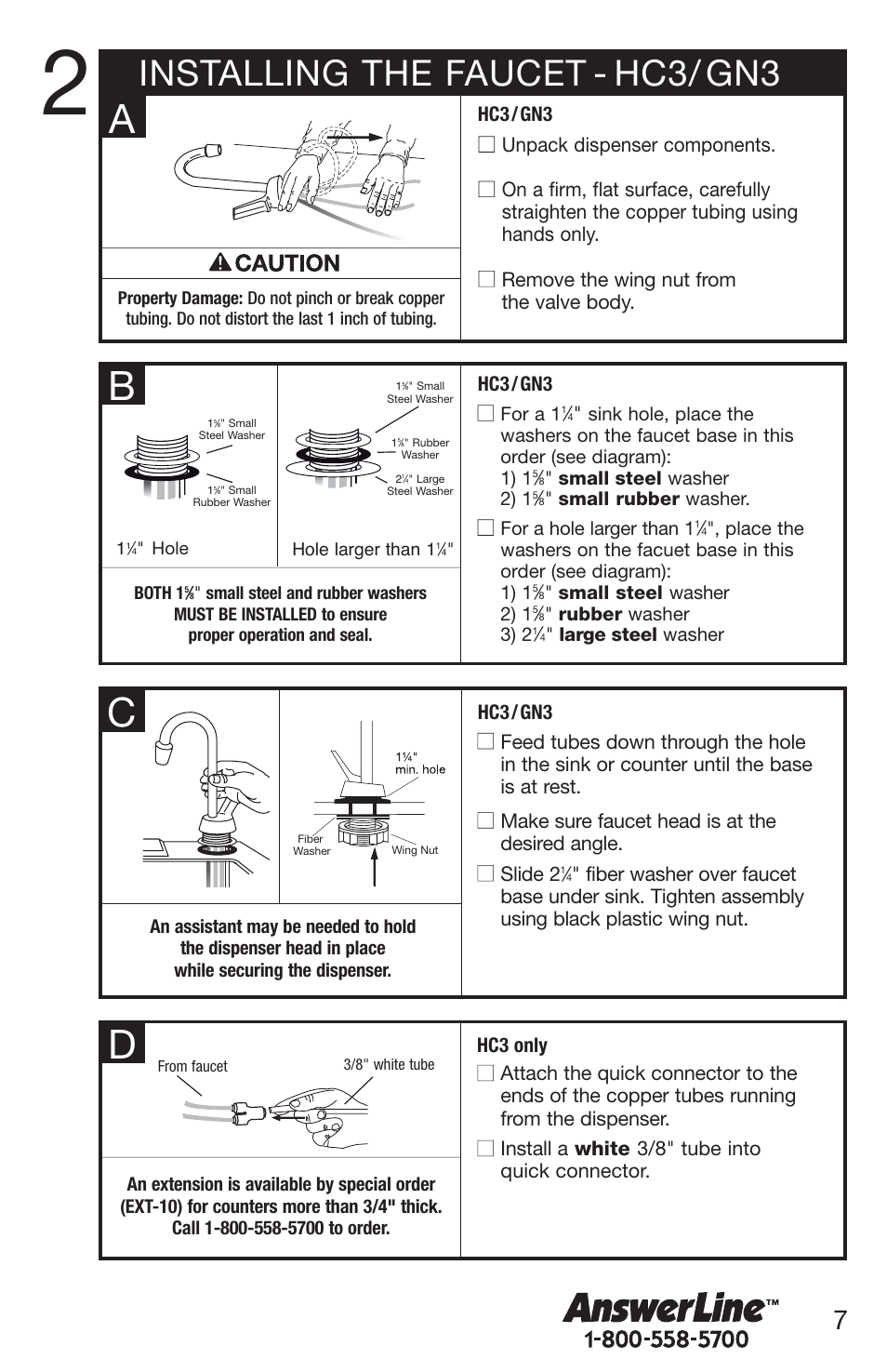 Ac d, Installing the faucet - hc3/ gn3 | InSinkErator H770 User Manual | Page 7 / 43