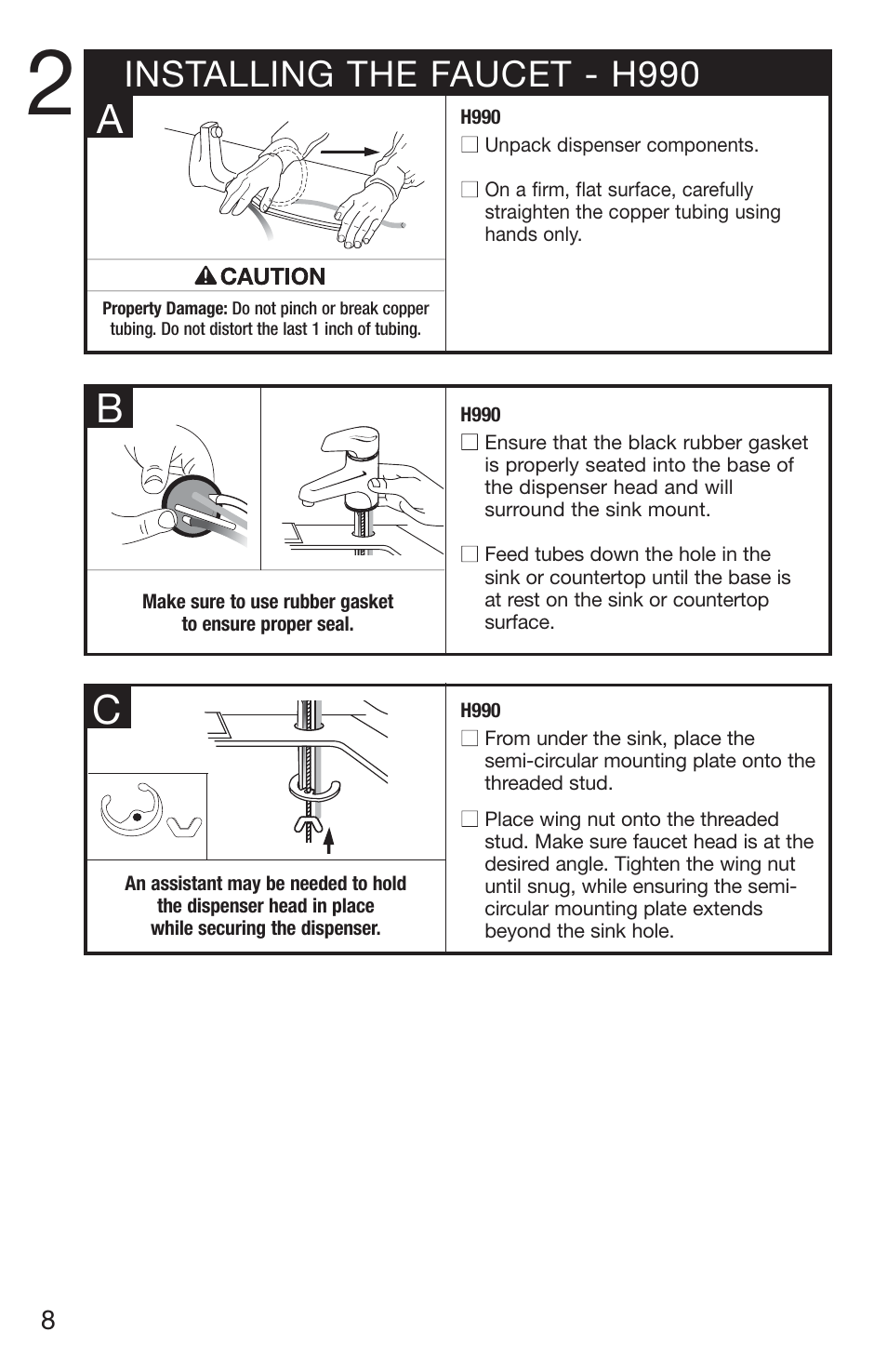 Installing the faucet - h990 | InSinkErator H770 User Manual | Page 8 / 43