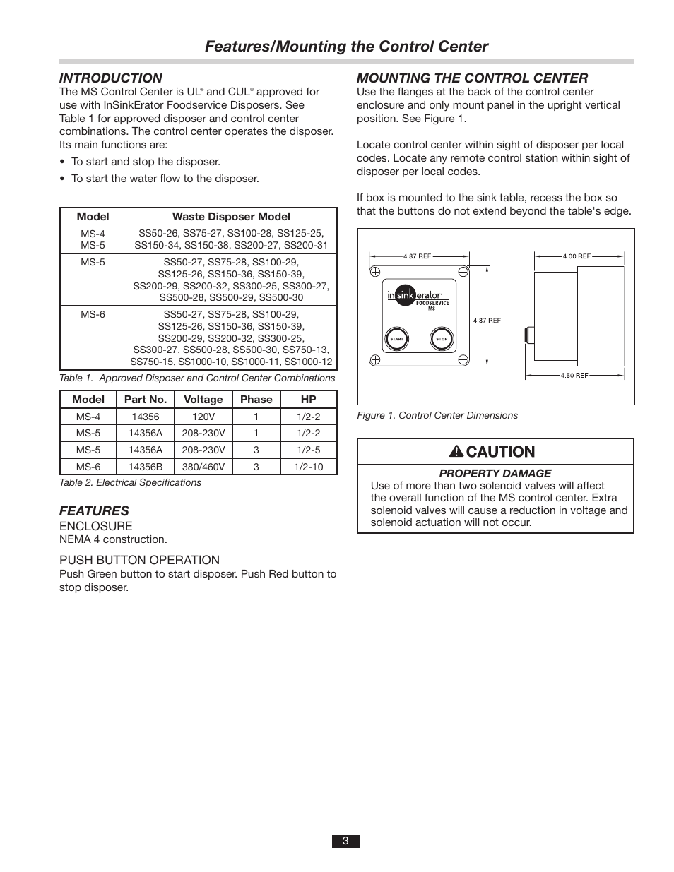 Features/mounting the control center, Introduction, Features | Mounting the control center | InSinkErator MS User Manual | Page 3 / 10