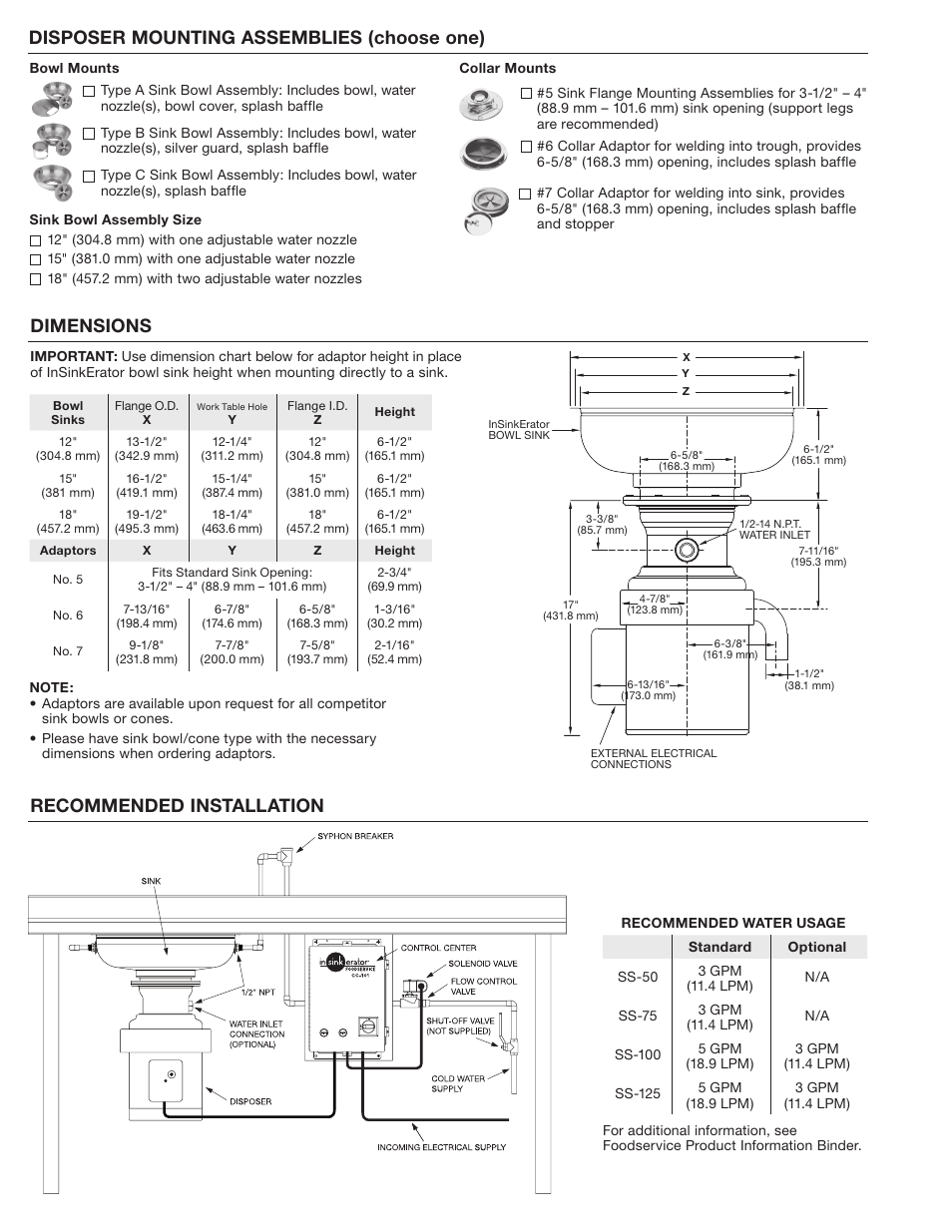 Dimensions | InSinkErator 1/21-1/4H.P User Manual | Page 2 / 2