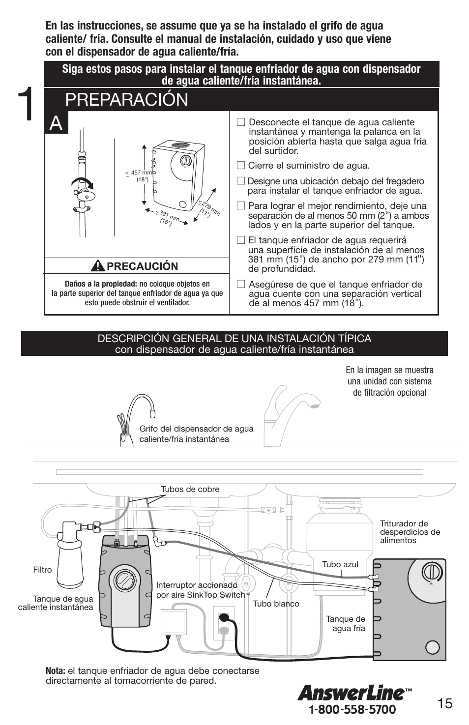 Preparación | InSinkErator Chilled Water Tank & Cold Only Faucet CWT-00 User Manual | Page 15 / 24