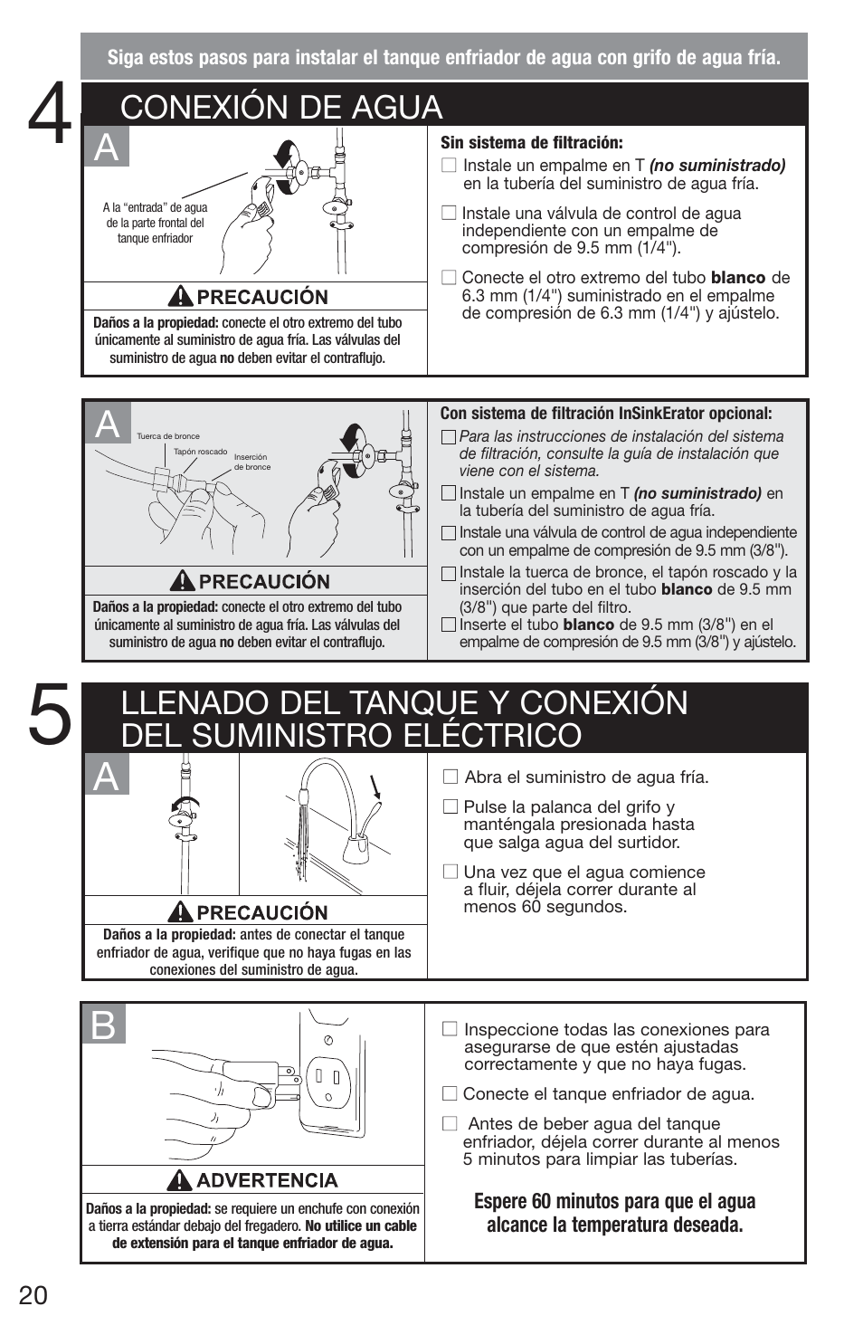Conexión de agua | InSinkErator Chilled Water Tank & Cold Only Faucet CWT-00 User Manual | Page 20 / 24