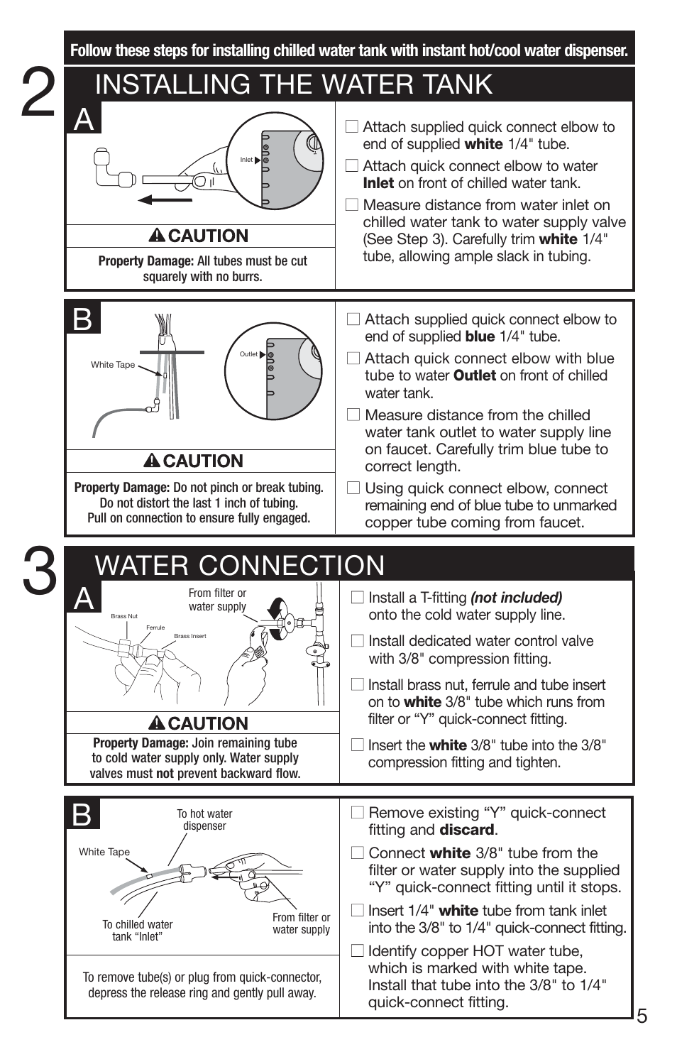 Ab a b, Water connection, Installing the water tank | InSinkErator Chilled Water Tank & Cold Only Faucet CWT-00 User Manual | Page 5 / 24