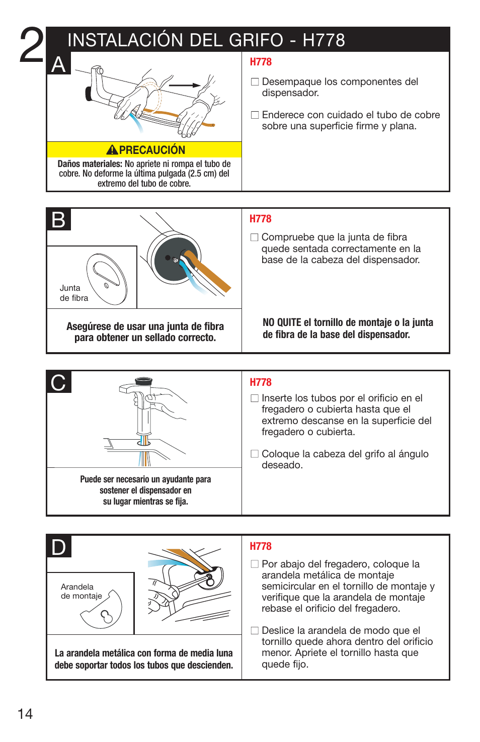 Instalación del grifo - h778 | InSinkErator H778 User Manual | Page 14 / 28