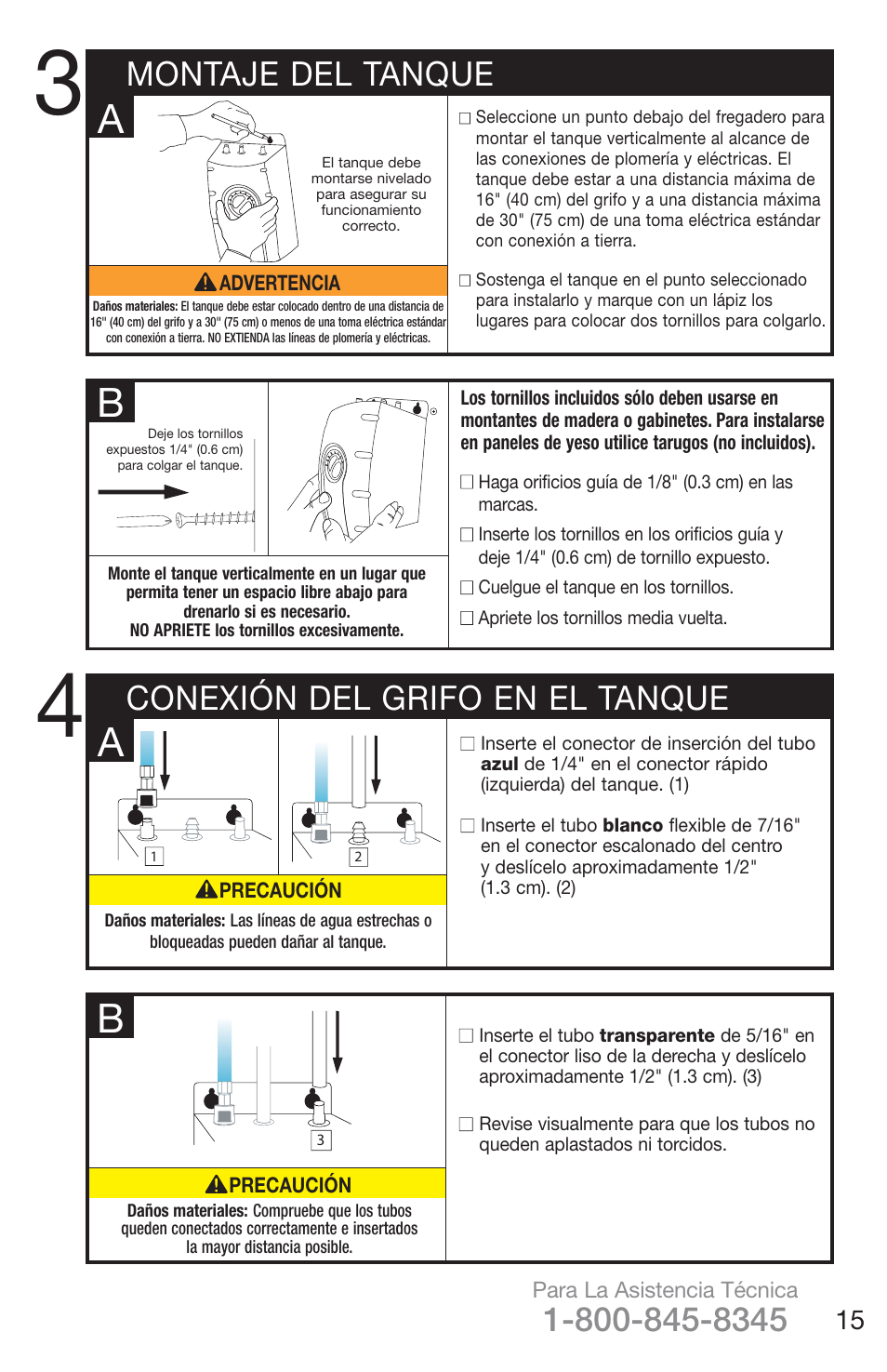 Conexión del grifo en el tanque montaje del tanque | InSinkErator H778 User Manual | Page 15 / 28