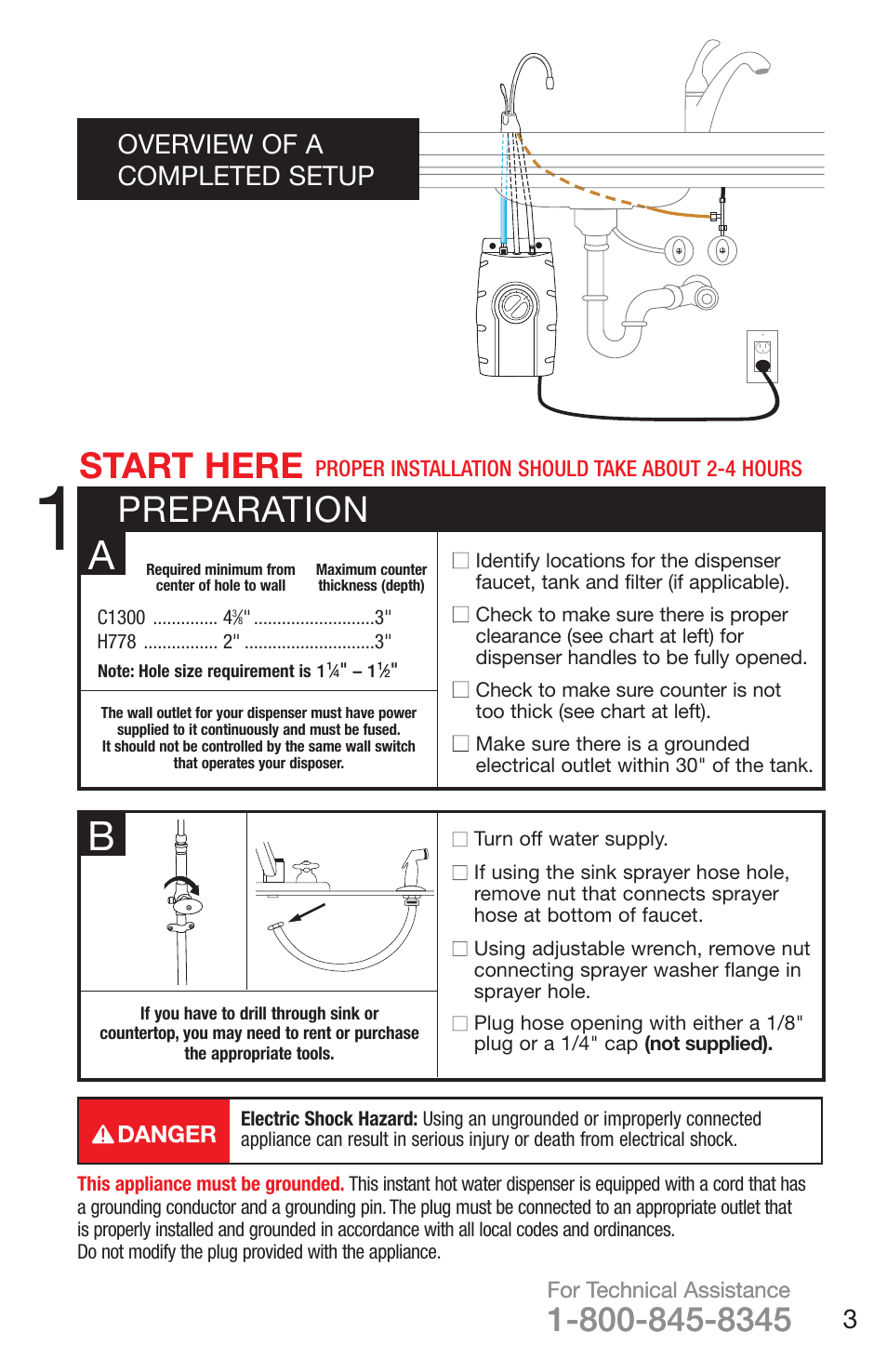 Preparation start here, 3overview of a completed setup | InSinkErator H778 User Manual | Page 3 / 28