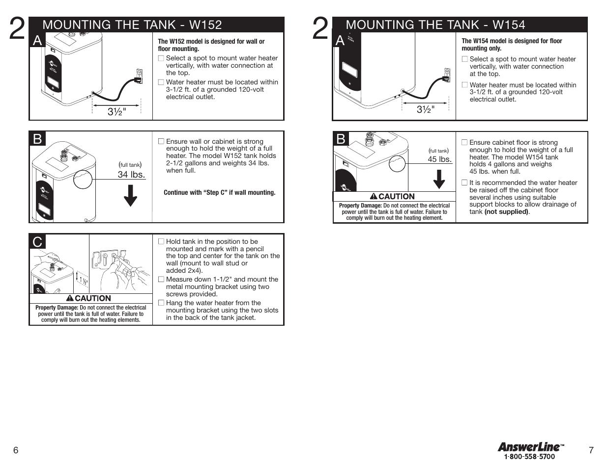Mounting the tank - w152, Mounting the tank - w154 | InSinkErator 152 User Manual | Page 4 / 8
