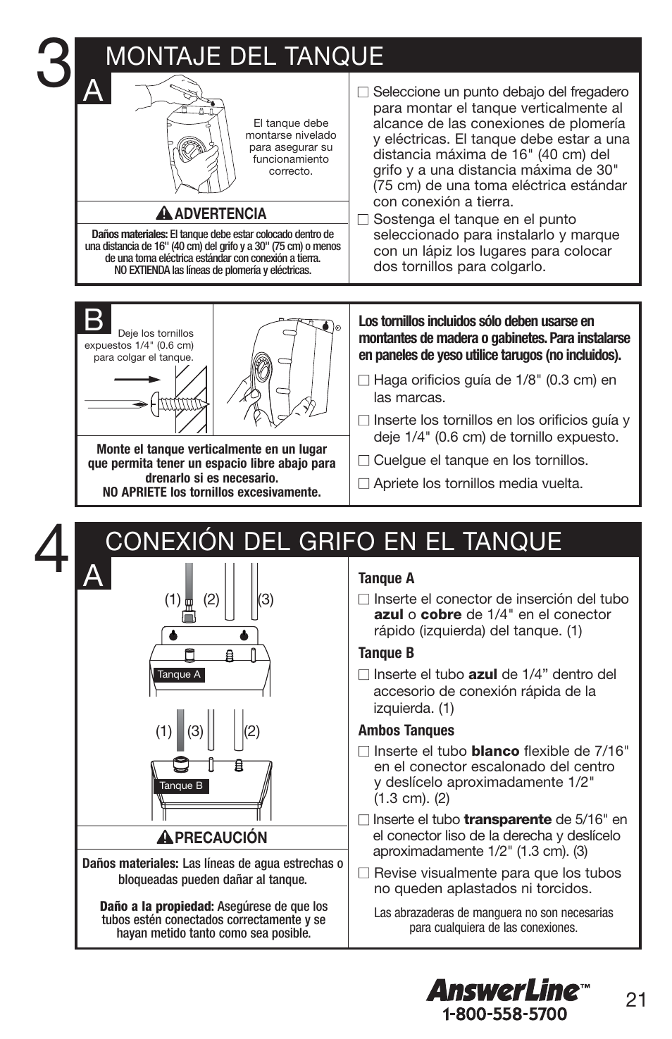 Montaje del tanque conexión del grifo en el tanque | InSinkErator 1100 User Manual | Page 21 / 43