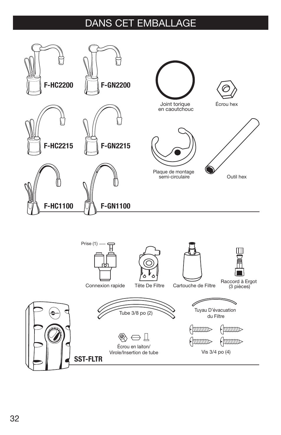 Dans cet emballage, Sst-fltr | InSinkErator 1100 User Manual | Page 32 / 43