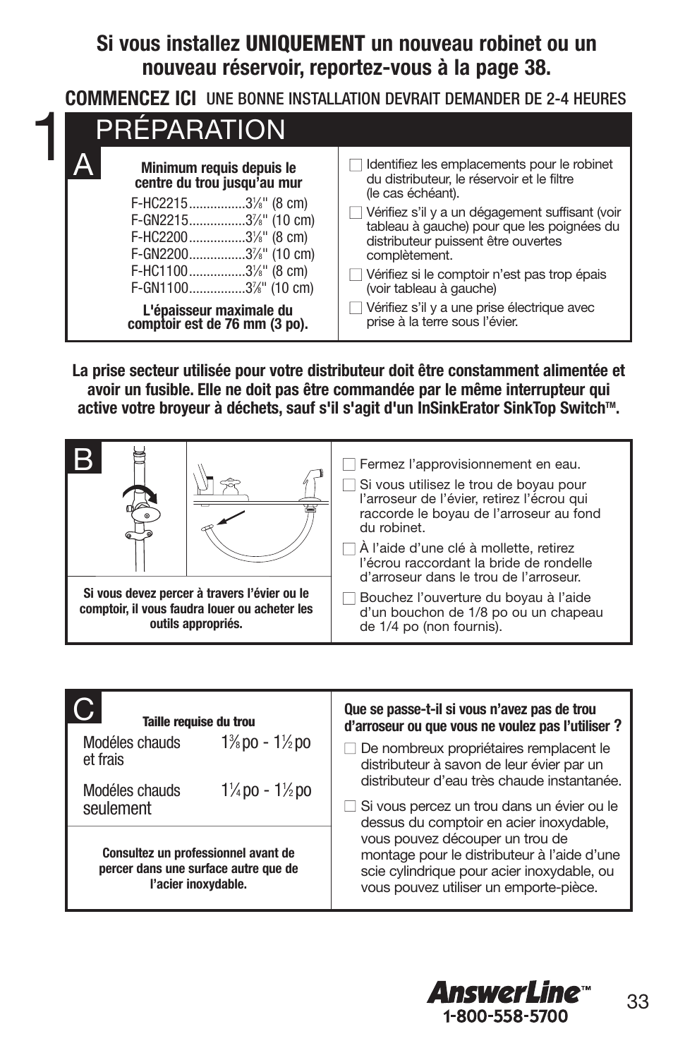 Préparation, Commencez ici, Po - 1 | Po seulement | InSinkErator 1100 User Manual | Page 33 / 43