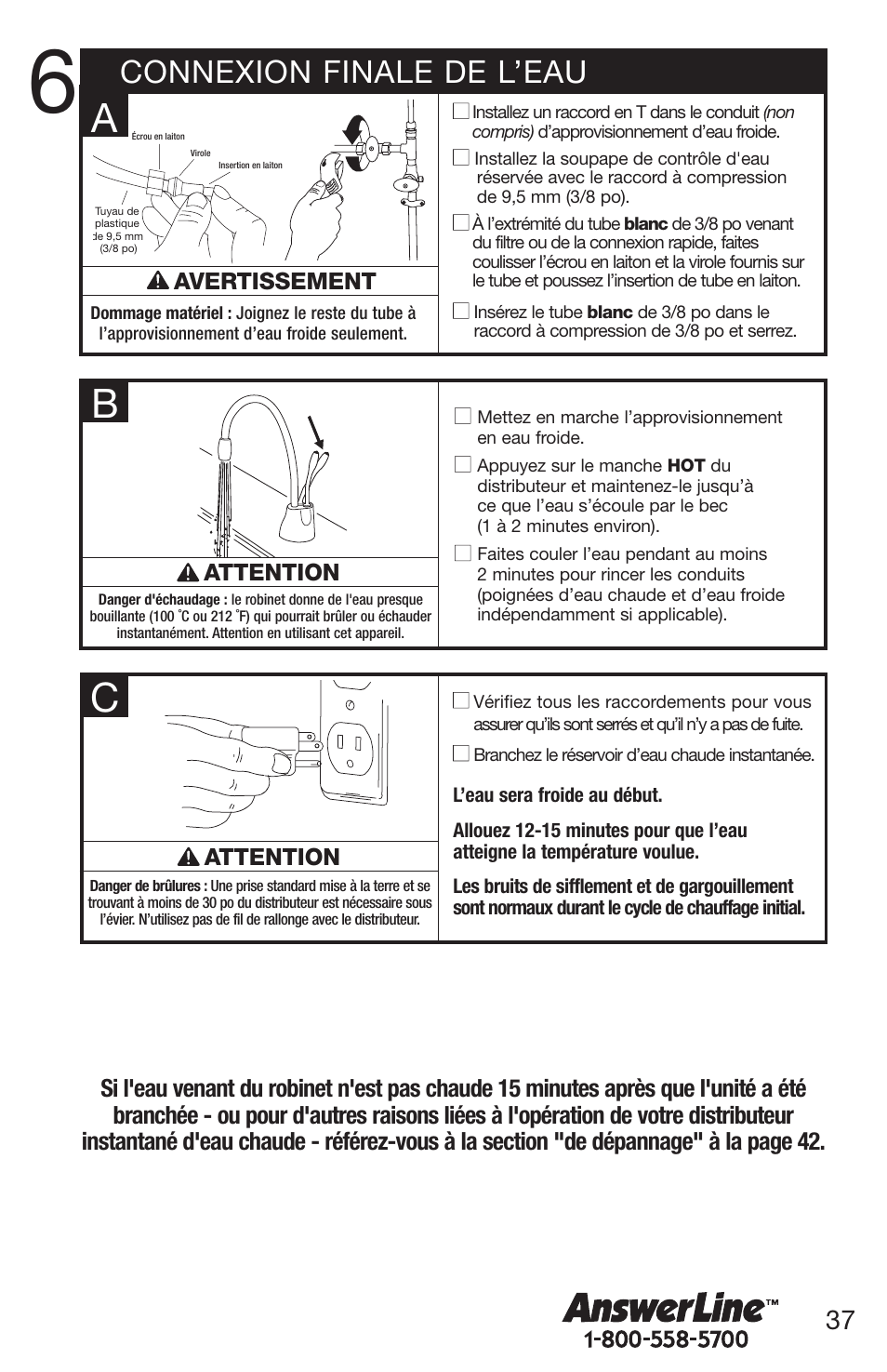 Connexion finale de l’eau | InSinkErator 1100 User Manual | Page 37 / 43