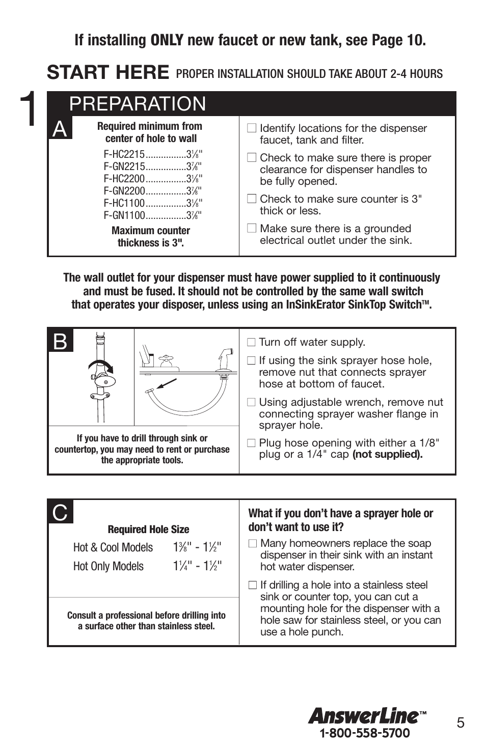Preparation start here | InSinkErator 1100 User Manual | Page 5 / 43