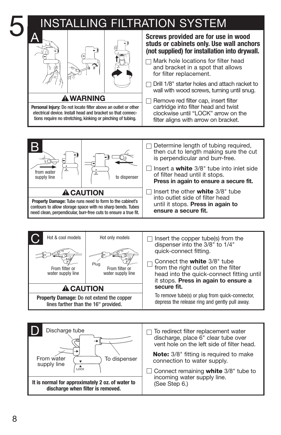 Installing filtration system | InSinkErator 1100 User Manual | Page 8 / 43