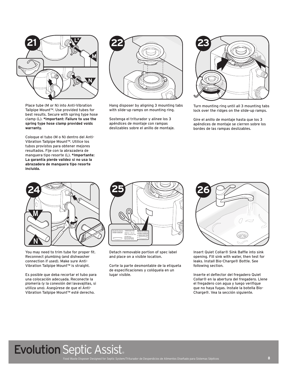 Evolution septic assist, Mn l | InSinkErator EVOLUTION SEPTIC ASSIST 76137 User Manual | Page 8 / 14