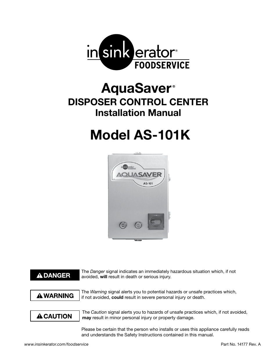 InSinkErator AQUASAVER AS-101K User Manual | 12 pages
