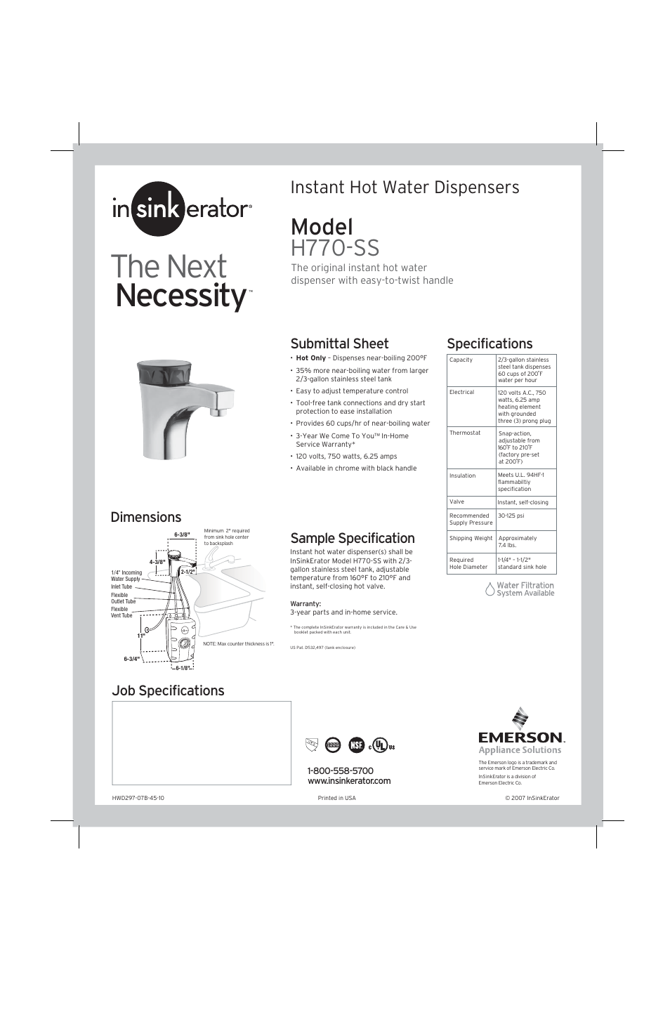 InSinkErator H770-SS User Manual | 1 page