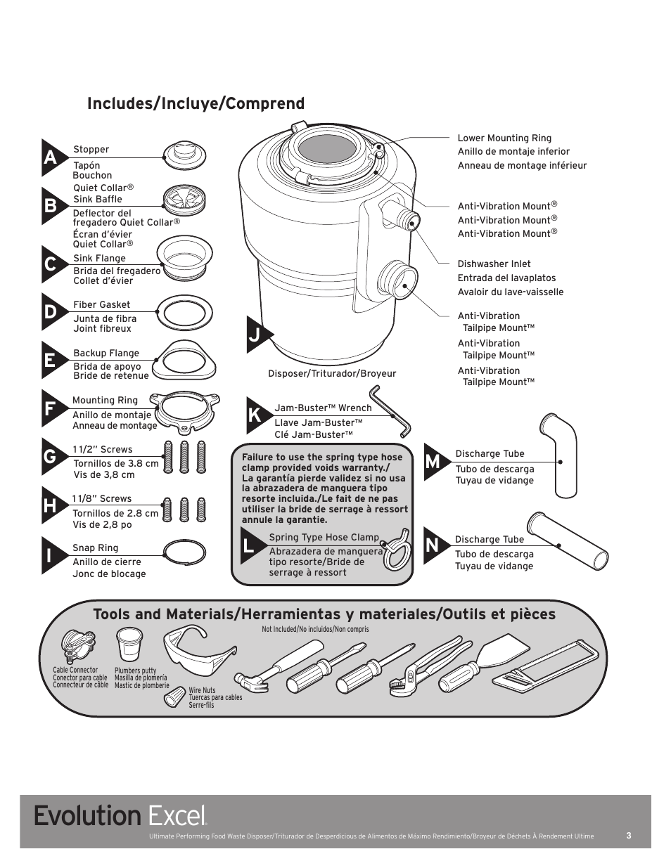Evolution excel, Includes/incluye/comprend | InSinkErator Evolution Excel User Manual | Page 3 / 14