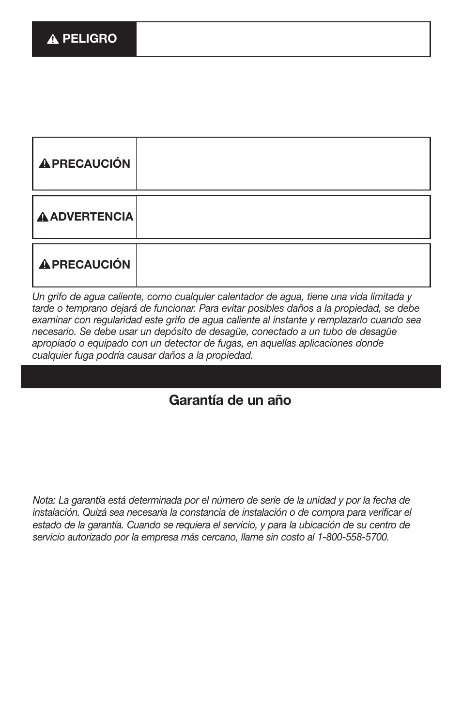 Información de la garantía, Garantía de un año | InSinkErator FAUCET User Manual | Page 18 / 32