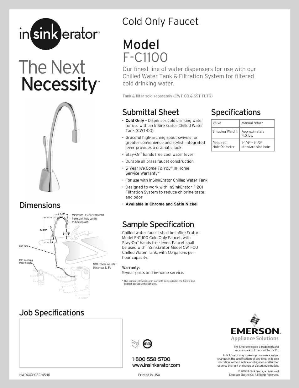 InSinkErator Necessity F-C1100 User Manual | 1 page
