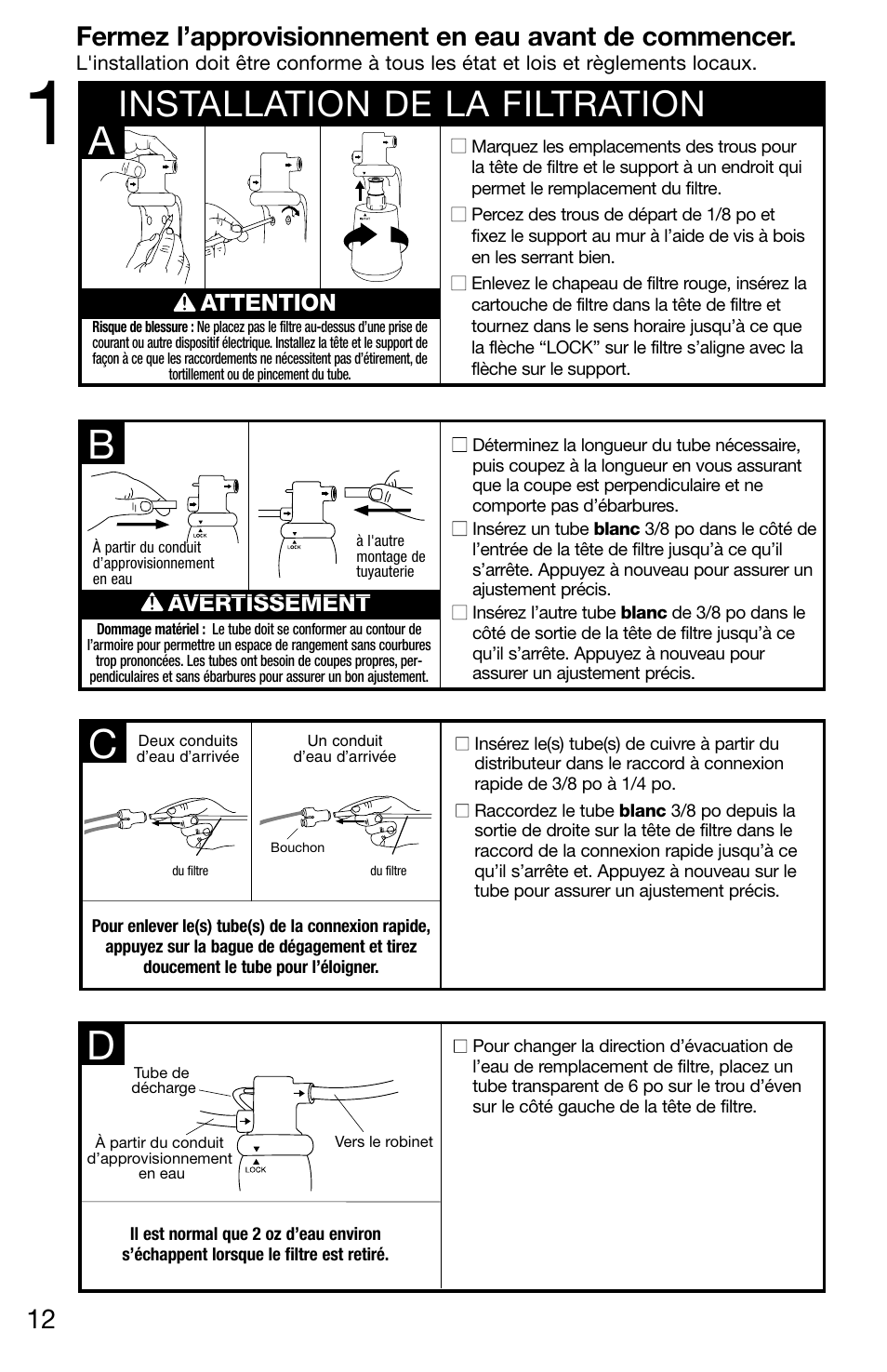 Installation de la filtration | InSinkErator F-201R User Manual | Page 12 / 16