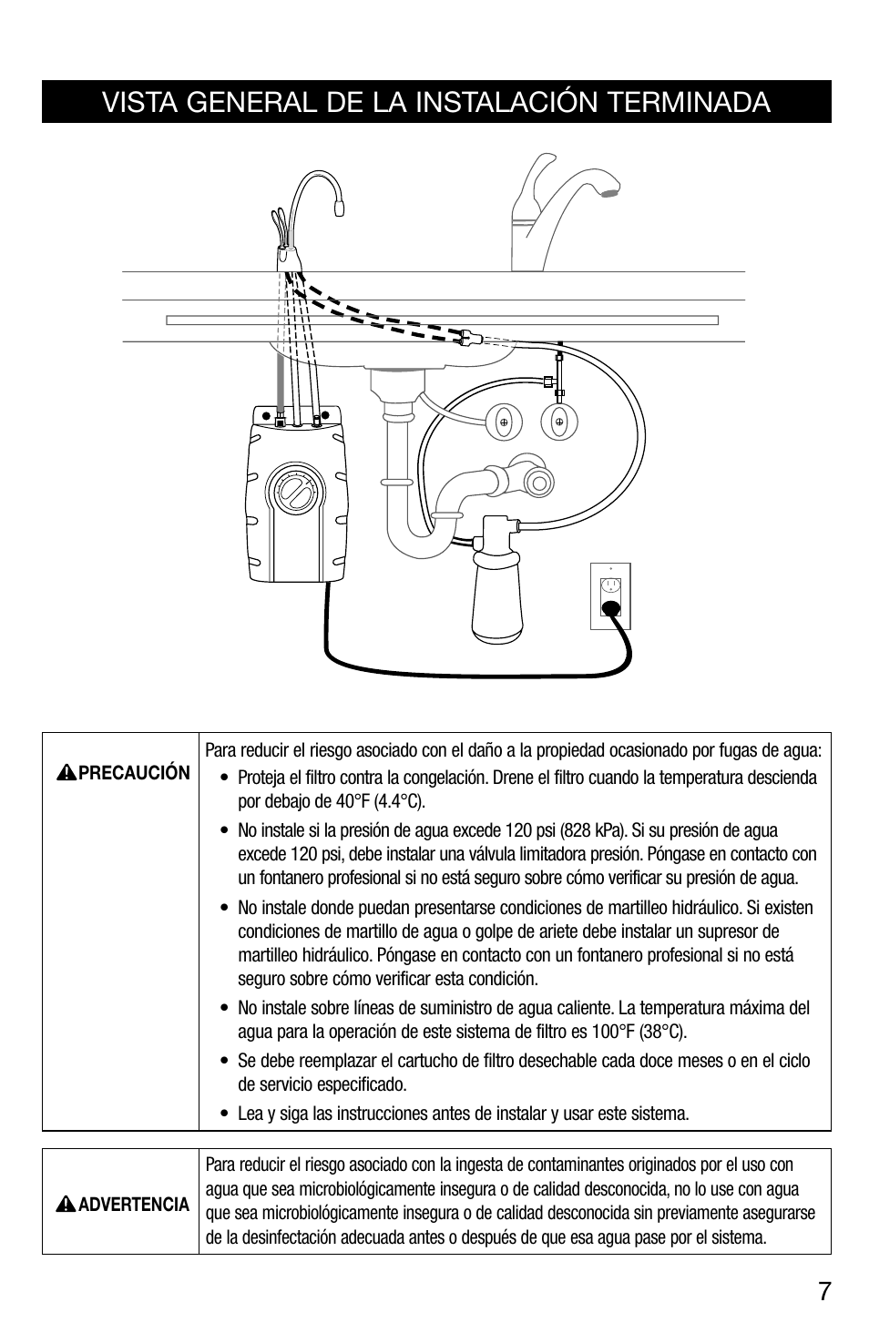 Vista general de la instalación terminada | InSinkErator F-201R User Manual | Page 7 / 16